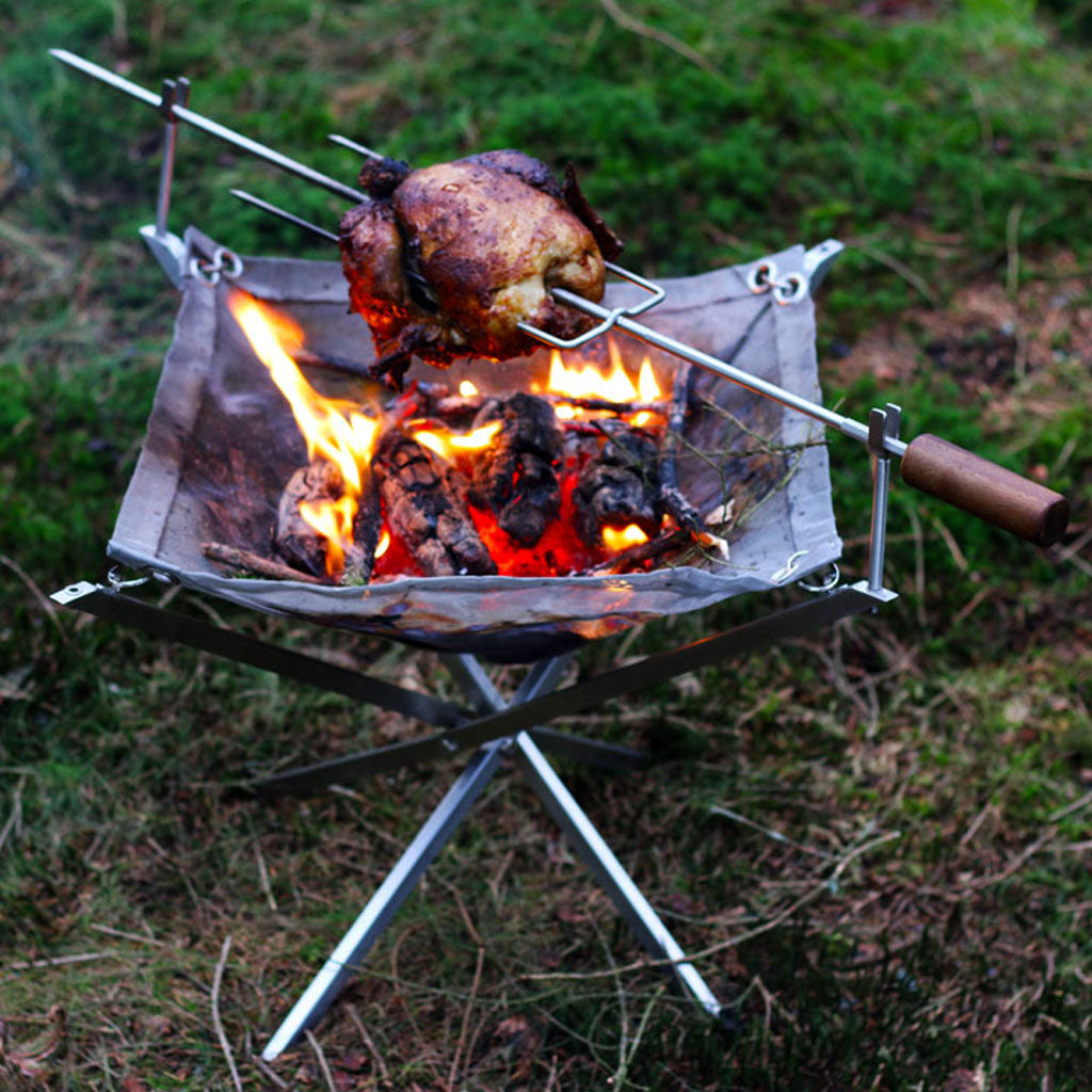 Fire pit outlet spit roaster